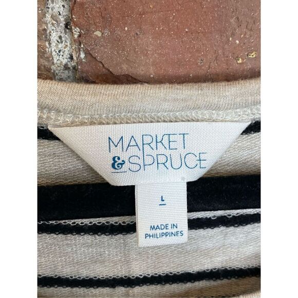 Market & Spruce Beige/Black Striped Soft Knit long Sleeve Tshirt Women’s Size La - Picture 2 of 7